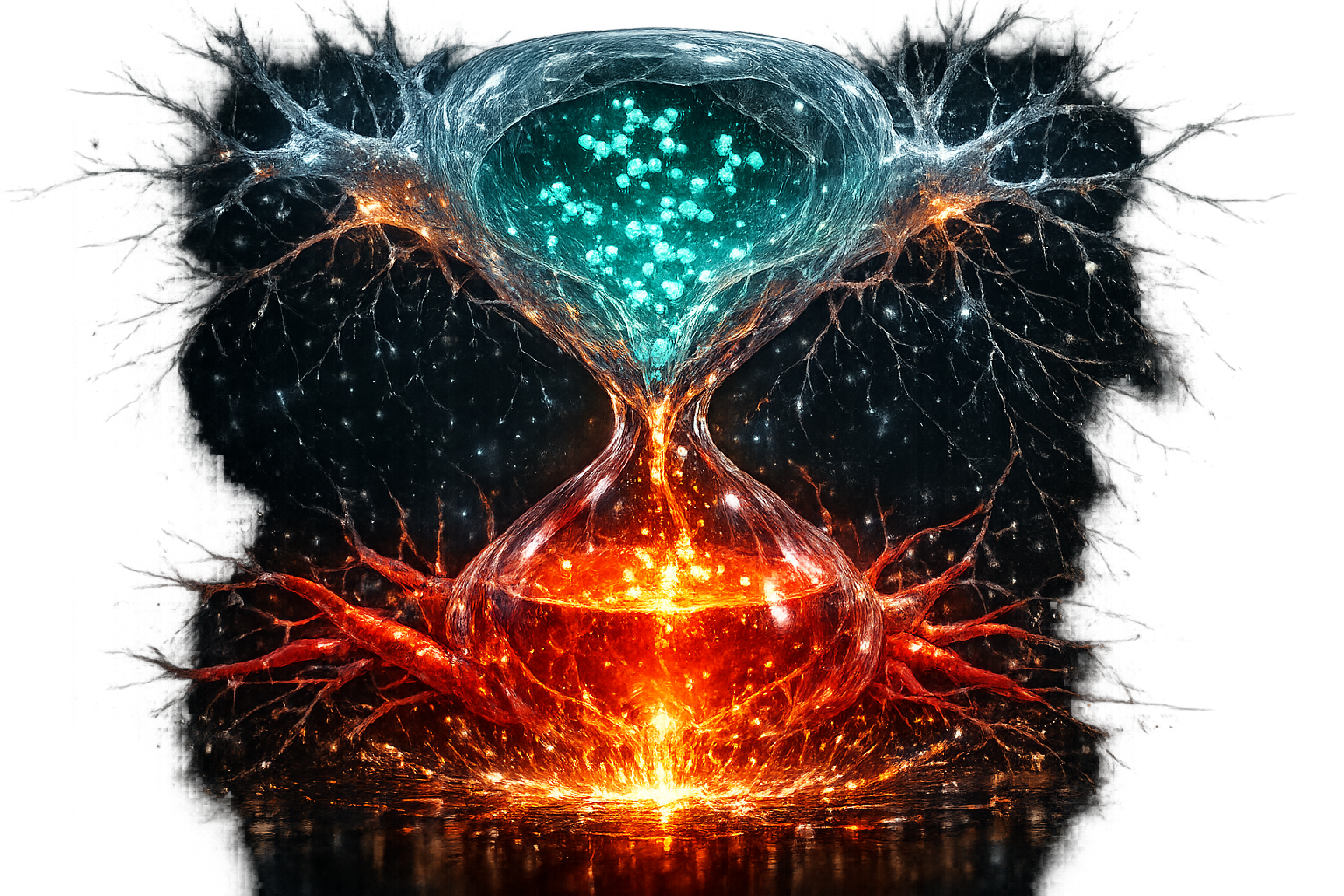 Hyper-detailed digital art of a neural hourglass with glowing adenosine molecules accumulating, symbolizing sleep pressure building in the brain