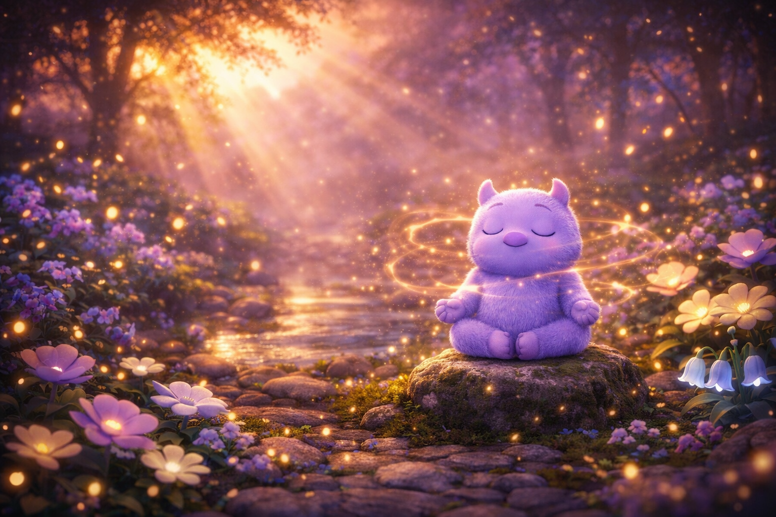 Mi practicing breathing in the Mystic Garden