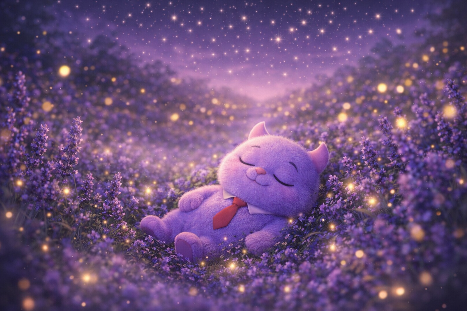 Mi the purple creature sleeping peacefully in the Mystic Garden