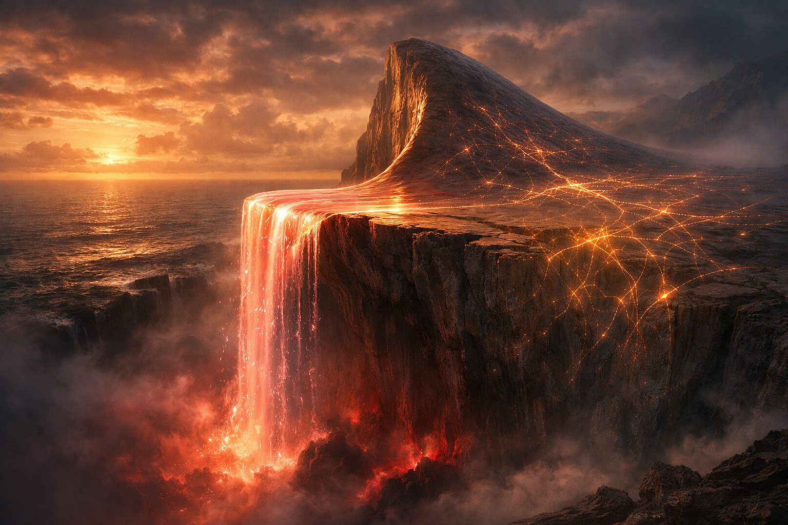 The Hormone Cliff — cinematic visualization of the dramatic estrogen withdrawal that triggers menstrual migraine