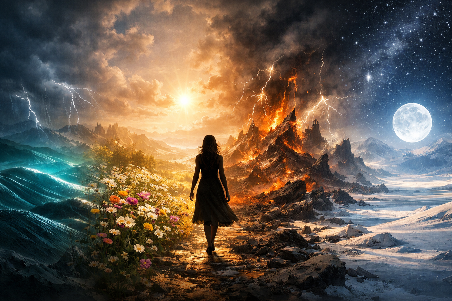 A woman's migraine journey across four life stages — from reproductive years through pregnancy, perimenopause, and menopause